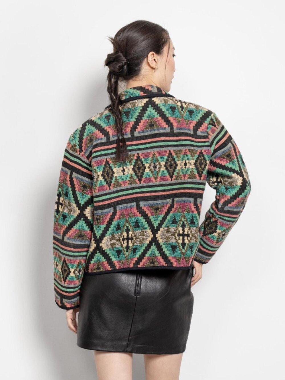 WOVEN COTTON SOUTHWESTERN Cropped Jacket Festival Coat / Medium - Picture 3 of 10